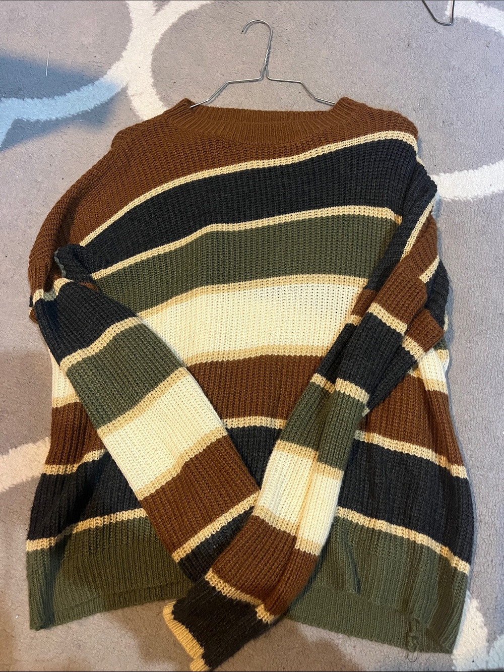 SHEIN Brown, Olive, Black & Cream Striped Knit Sweater